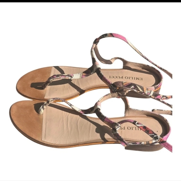 Emilio Pucci Leather Sandals Sz 36 (6) Women Buckle Colorful Italy Luxury Rare - Picture 3 of 11